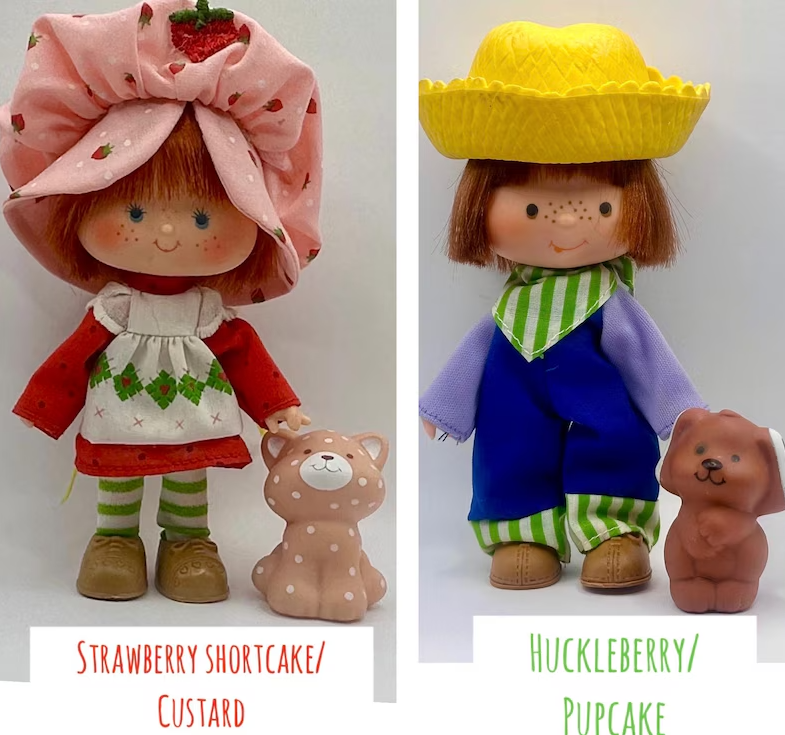 Vintage 1980s Strawberry Shortcake Complete Doll Set with Pets - Includes Kenner's Huckleberry, Blueberry Muffin, Café Olé & More - Rare Hard-to-Find Collection