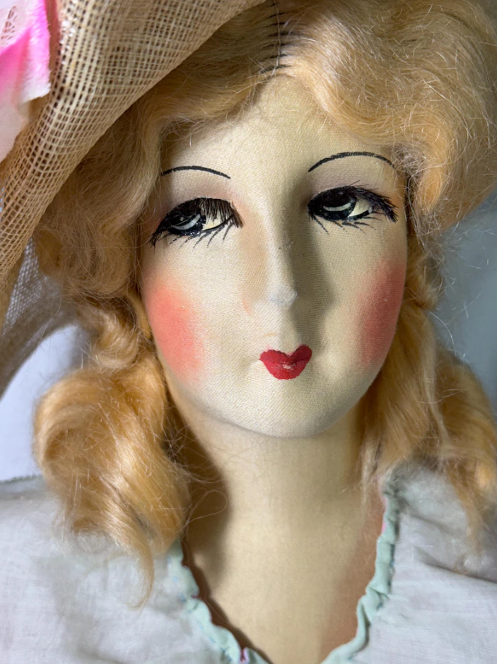 Exquisite 1920s Boudoir Doll with Cloth Face - Original Condition - Rare Vintage Treasure