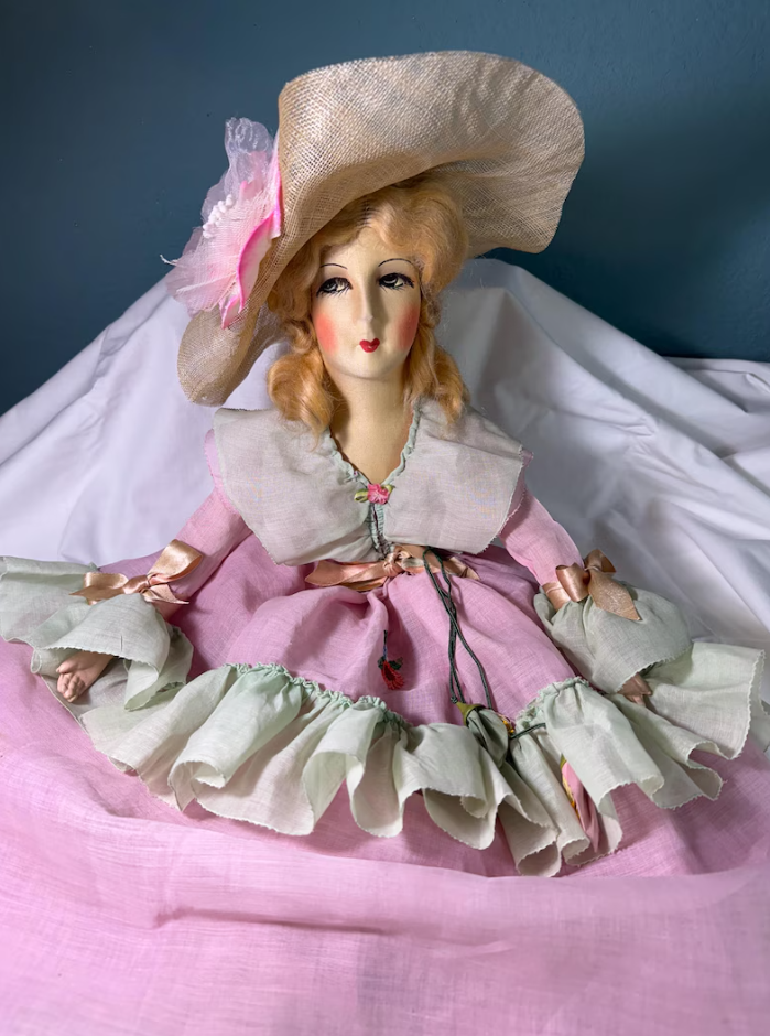 Exquisite 1920s Boudoir Doll with Cloth Face - Original Condition - Rare Vintage Treasure