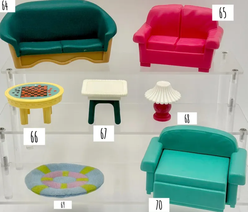 Vintage Fisher-Price Loving Family Living Room Lot – Happy Family Fold-Up Dollhouse 6364 Blue Roof + Dream House & Playskool Grandparents