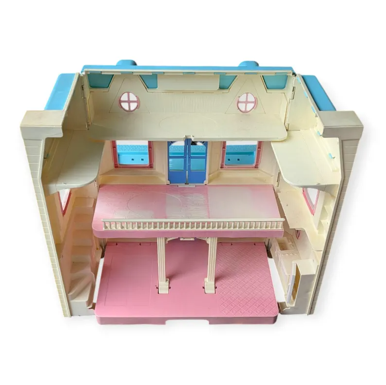Vintage Fisher-Price Loving Family Living Room Lot – Happy Family Fold-Up Dollhouse 6364 Blue Roof + Dream House & Playskool Grandparents