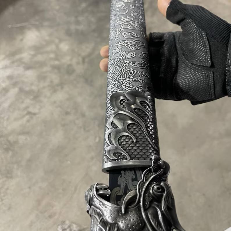 Handmade Original Design Dragon Theme Sword Straight Ninjato Katana Gifts for Boyfriends Fathers, Creative Collectibles