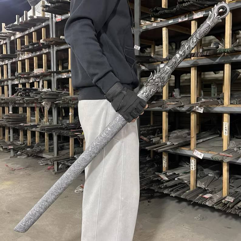 Handmade Original Design Dragon Theme Sword Straight Ninjato Katana Gifts for Boyfriends Fathers, Creative Collectibles