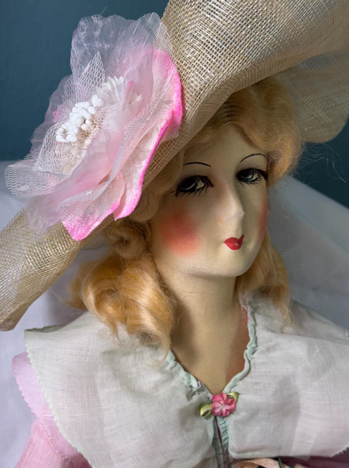 Exquisite 1920s Boudoir Doll with Cloth Face - Original Condition - Rare Vintage Treasure