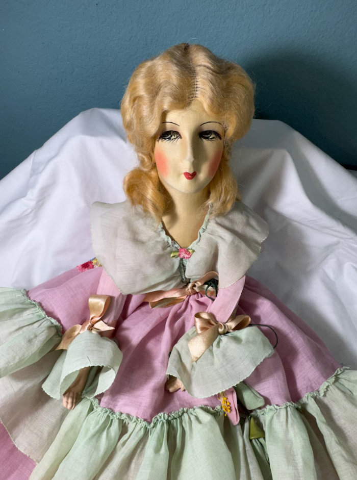 Exquisite 1920s Boudoir Doll with Cloth Face - Original Condition - Rare Vintage Treasure